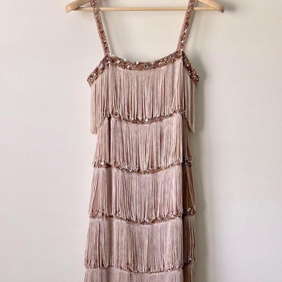 Aidan Mattox sequin fringe cocktail dress in Blush and Rose Gold - Picture 8 of 10